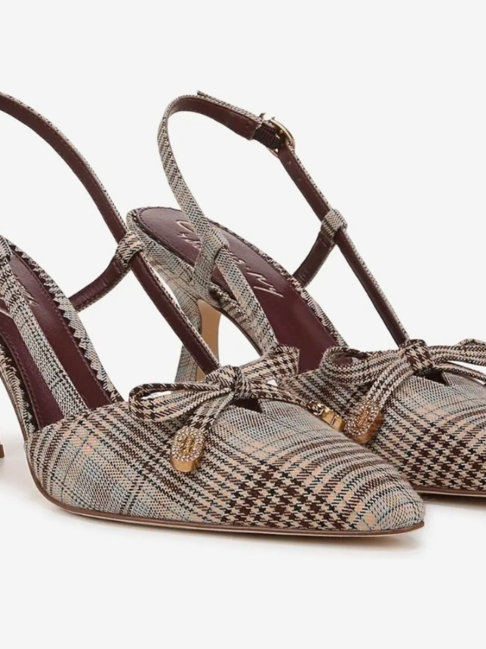 Circus Sam Edelman Monica Brown/eggshell Plaid Slingback Heels Size 9.5 NEW